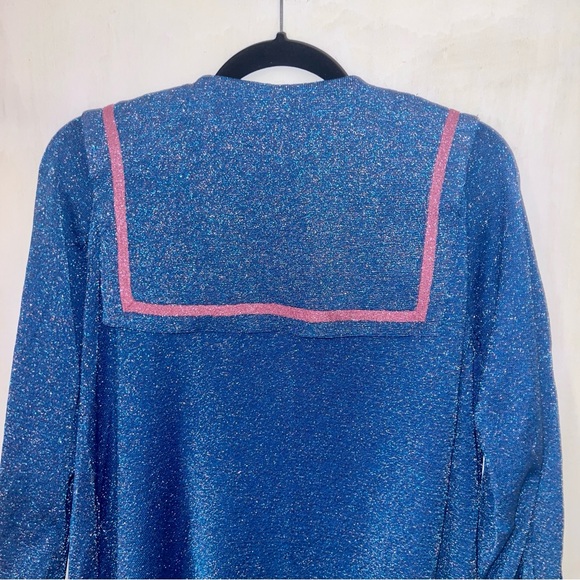 Cute blue sparkly sailor girl dress with pink collar - Picture 5 of 6